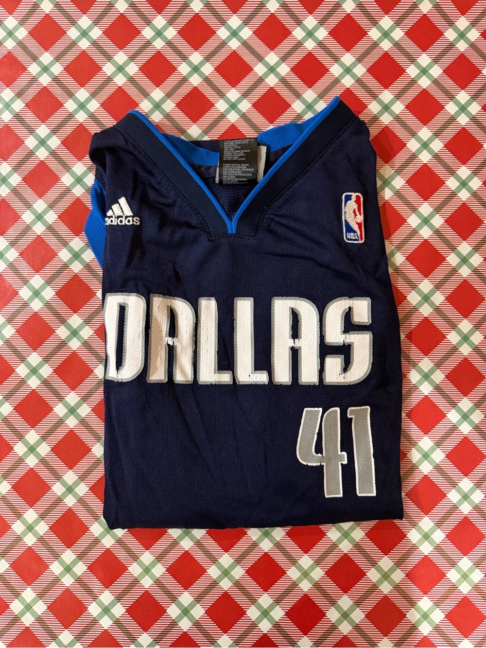 Dirk Nowitzki - Adidas Navy and Royal Blue NBA Basketball Jersey - Kids XL